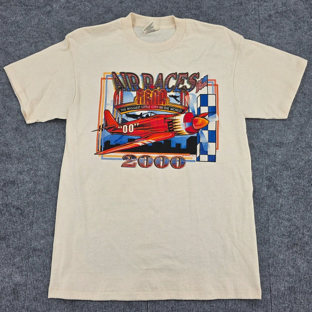 Vintage 2000 Reno Air Races Oneita Power-T Graphic Shirt Cream Mens Medium